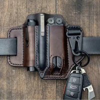 Cross border spot EDC leather knife case flashlight tactical leather case retro outdoor tool sports waist pack(Bulk 3 Sets)