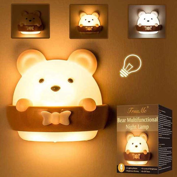 Cute Bear Night Light Girls Baby Boy Toddler Gifts Portable USB Charging Reading Sleeping Relaxing Kids Night Lamp(Bulk 3 Sets)