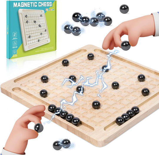 Magnetic Induction Chess Game Set,Commodum Table Top Magnet Chess Game, Magnetic Rocks Game Puzzle Toy Family Party Strategy Game for Kids Adults,Magnet Chess Game Board with Stones