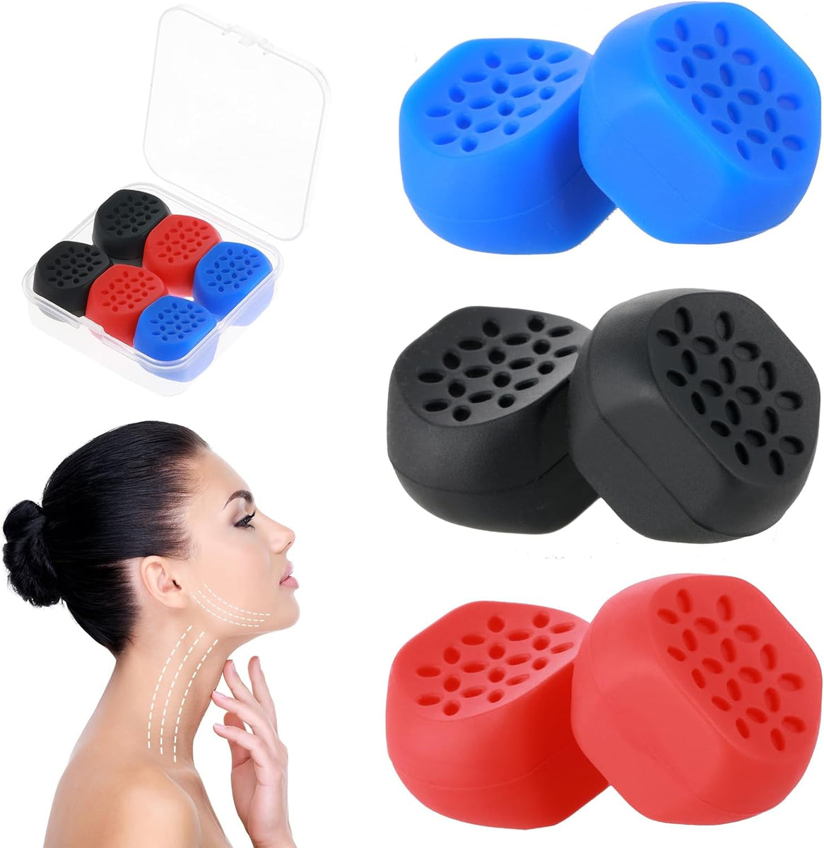 Jawline Exerciser for Men Women 6 Pcs Silicone Jaw Trainer Face Exerciser  Powerful Trainer Slims Tones the Face for Multi-Level Users with Case