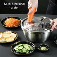 Multifunctional 3 in 1 Stainless Steel Drain Basket Multi-purpose Vegetable Slicer Graters For Kitchen(Bulk 3 Sets)