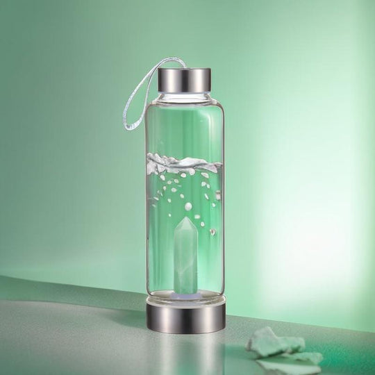 Premium Quality Quartz glass water bottle, transparent water bottle, gemstone center inlaid obelisk, magic wand(Bulk 3 Sets)