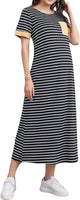 Soft Comfy maxi Dress Short Sleeve Round Neck Loose Fit Striped Pregnancy easy breast feed(Bulk 3 Sets)