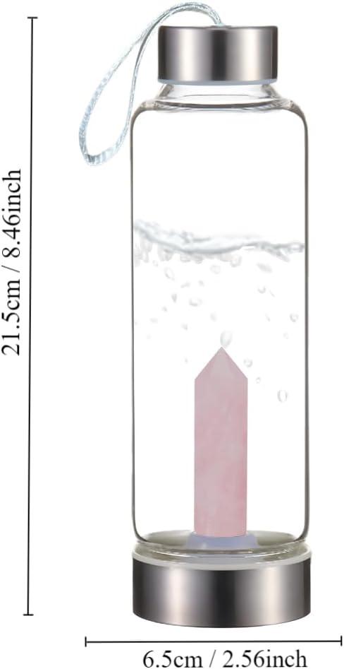 Premium Quality Quartz glass water bottle, transparent water bottle, gemstone center inlaid obelisk, magic wand(Bulk 3 Sets)