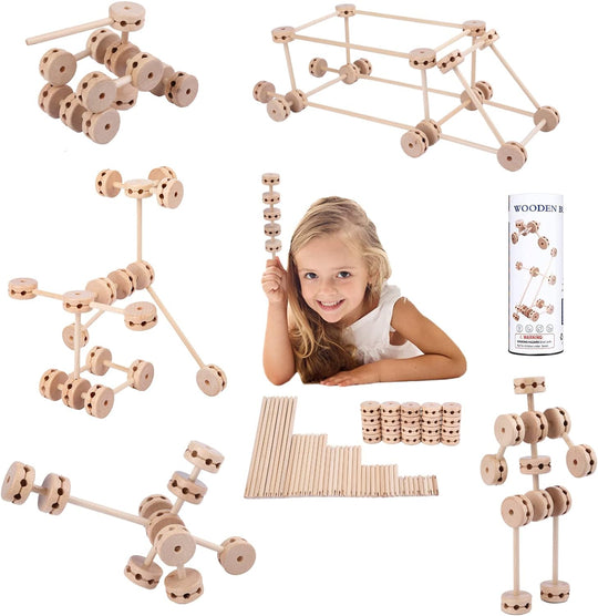 Wooden Building Block Toys for Kids Ages 4-8, STEM Preschool Learning Educational Toys for Children, Creative Construction Toys Gift for Boys and Girls, 60 Pcs