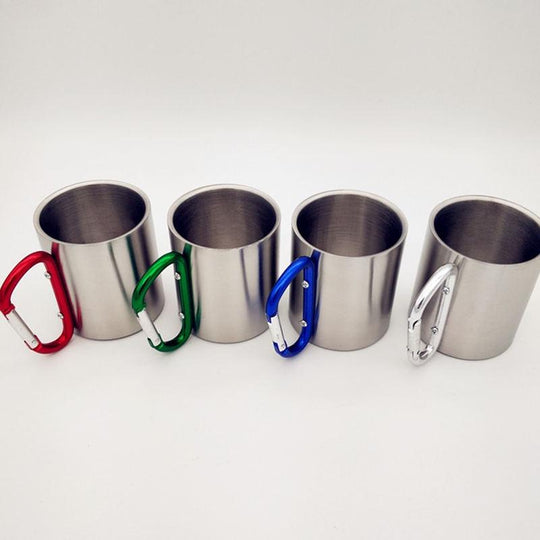 Metal Outdoor Double Wall Stainless Steel Cup, Coffee Mug With Buckle Mountaineering Camping Cookout