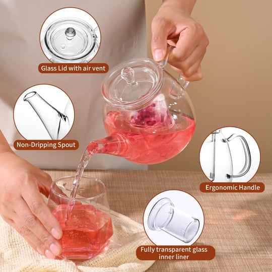 Heat Resistant Borosilicate Glass teapot Blooming and Loose Leaf Tea Maker (MOQ 10 Sets)