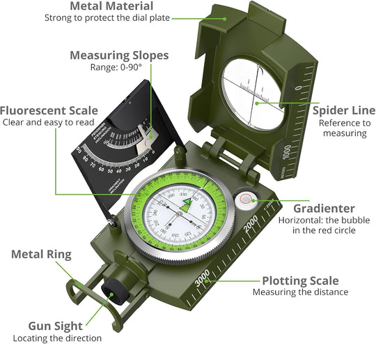 Waterproof Multipurpose Survival Camping Hiking Compass Geological Digital Compass Camping Equipment (MOQ 10 Sets)