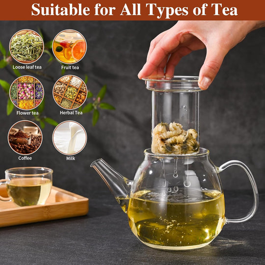 Heat Resistant Borosilicate Glass teapot Blooming and Loose Leaf Tea Maker (MOQ 10 Sets)