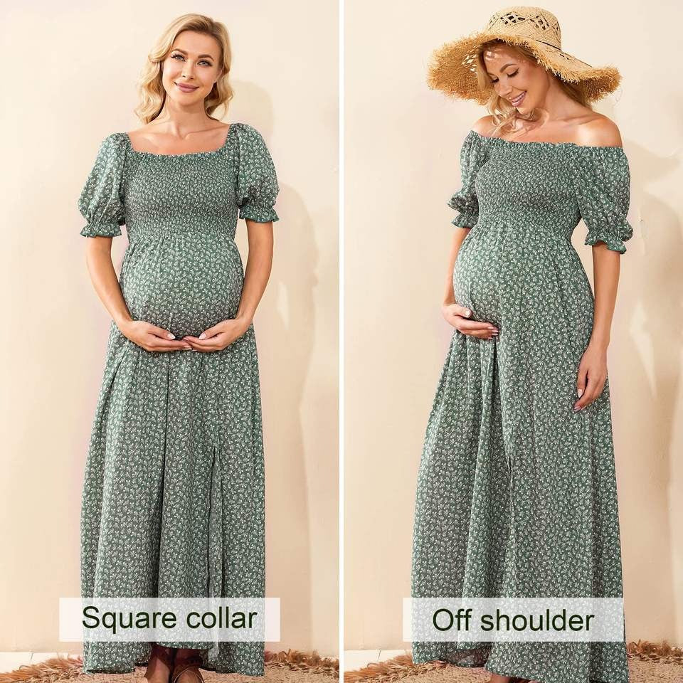 Off Shoulder Maternity Maxi Long Dress Baby Shower Photoshoot Side Spl –  VIGOR MARKET