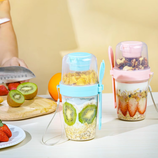 Yogurt Parfait Cups with Lids and Spoons, Overnight Oats Containers (MOQ 10 pcs)