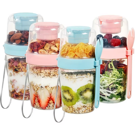 Yogurt Parfait Cups with Lids and Spoons, Overnight Oats Containers (MOQ 10 pcs)