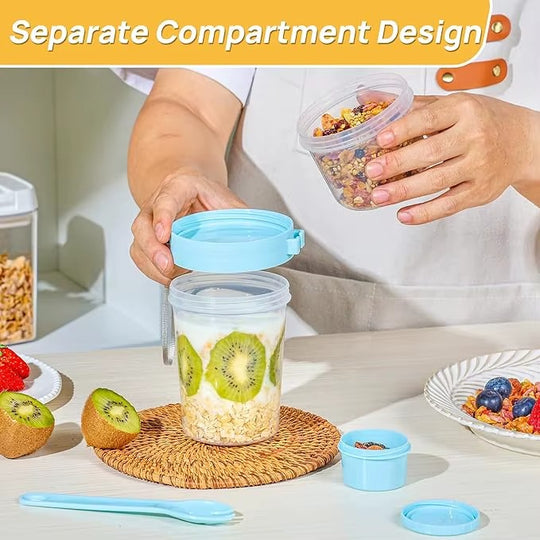 Yogurt Parfait Cups with Lids and Spoons, Overnight Oats Containers (MOQ 10 pcs)