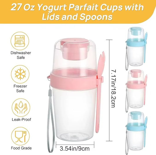 Yogurt Parfait Cups with Lids and Spoons, Overnight Oats Containers (MOQ 10 pcs)