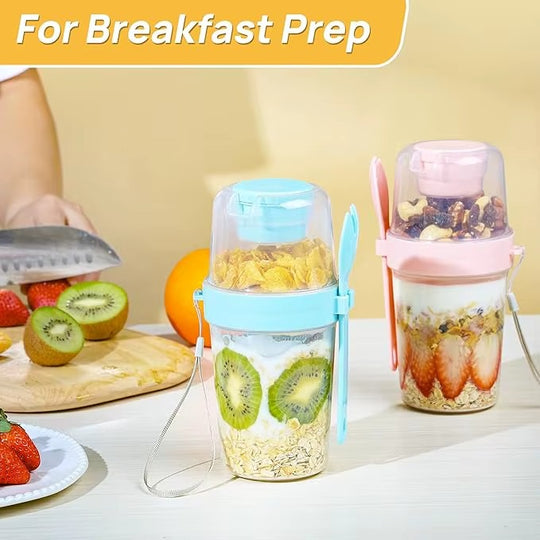 Yogurt Parfait Cups with Lids and Spoons, Overnight Oats Containers (MOQ 10 pcs)