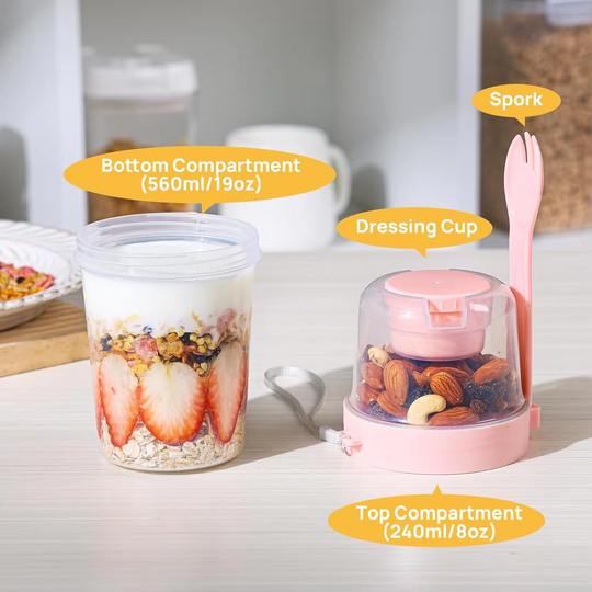 Yogurt Parfait Cups with Lids and Spoons, Overnight Oats Containers (MOQ 10 pcs)