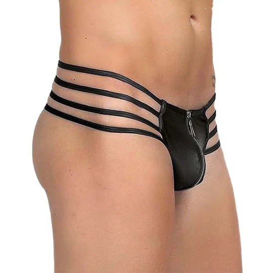 Men'S Zipper Open Front Jockstrap Thongs See-Through Underwear Hollow Out Low Rise G-Strings Briefs (MOQ 10 Pcs)