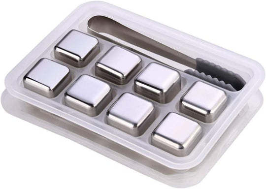 Stainless Steel Reusable Ice Cubes with Barman Tongs and Freezer Tray