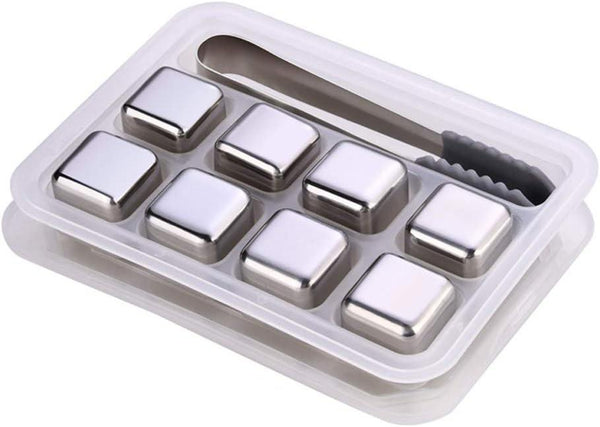 Stainless Steel Reusable Ice Cubes with Barman Tongs and Freezer Tray(10 Pack)
