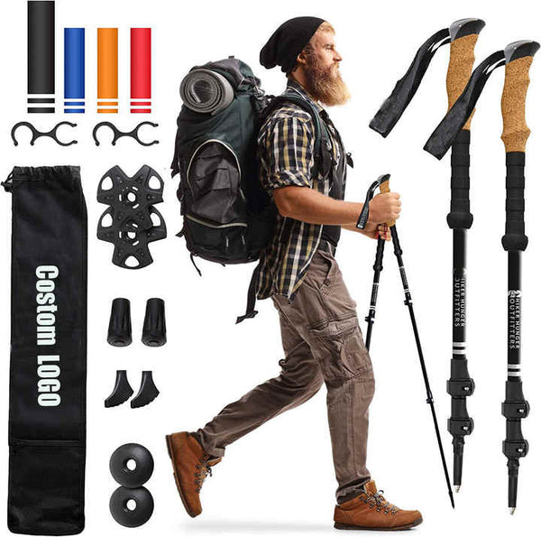 Natural Cock Collapsible and Telescopic Walking Sticks  Carbon Fiber Trekking Poles and Extended EVA Grips, Ultralight Nordic Hiking Poles for Backpacking Camping(Bulk 3 Sets)