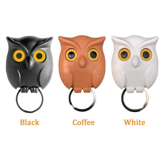 Owl Keying Holder Wall Mounted Owl Key Hooks with Wall Self-Adhesive Tape, Key Holder Cute Owl Key Holder Automatic Open Close Eyes Magnetic Night(10 Pack)