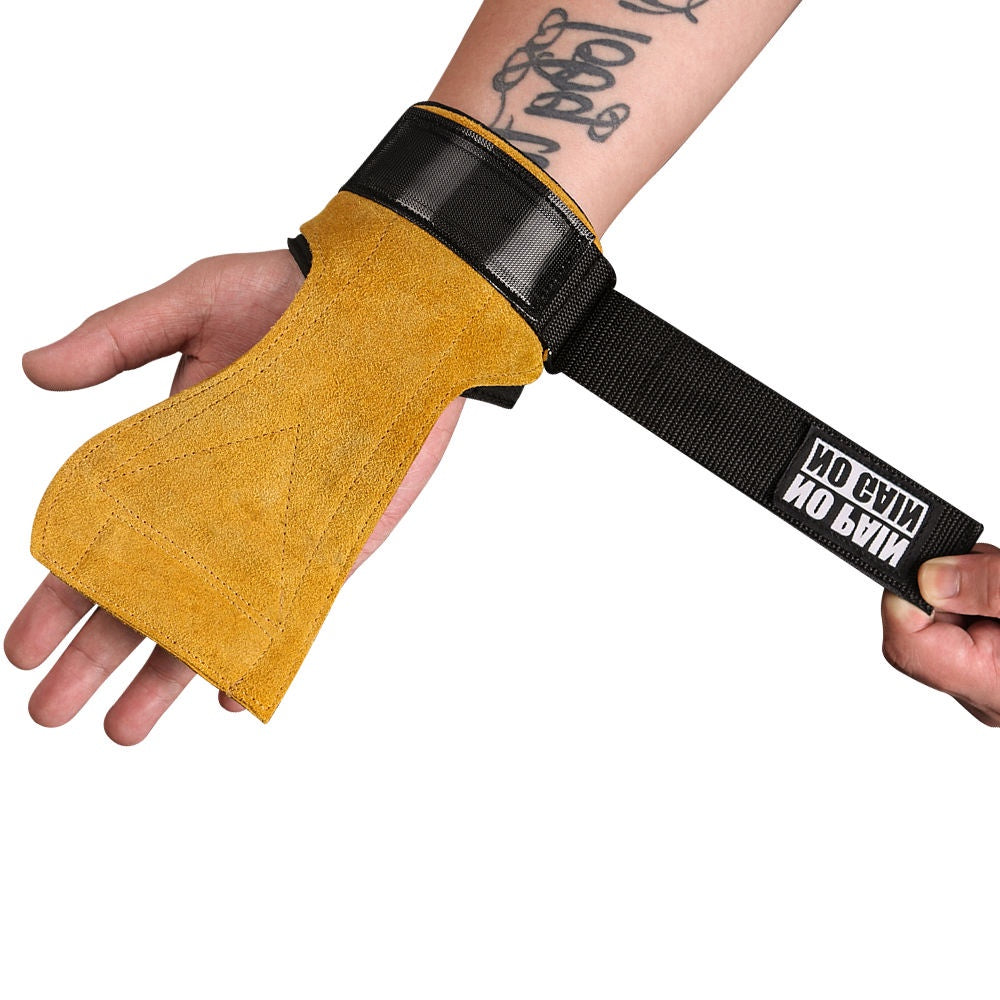 Durable Cowhide Leather Fingerless Gymnastic Pull Up Hand Grips Weight Lifting Kettlebells Cross Training