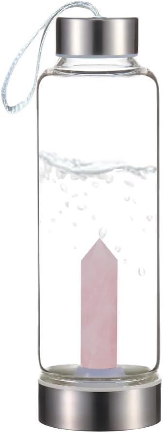 Premium Quality Quartz glass water bottle, transparent water bottle, gemstone center inlaid obelisk, magic wand