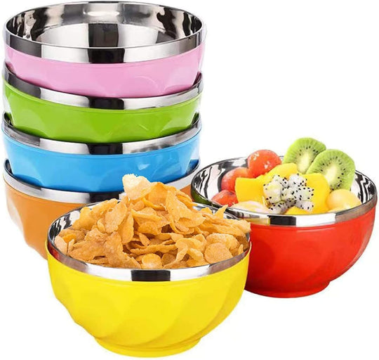 Multi Colored Double walled Insulated Metal Bowls (10 Pack)