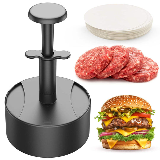 Modern Stainless Steel Burger Press Tool 100 PCS Wax Disc Papers 10.3 CM Diameter Patties Maker for BBQ Cooking Stuffed Burgers(Bulk 3 Sets)