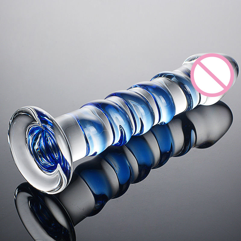 Blue Pattern Glass Crystal Transparent Toy & Big Huge Realistic 12 inch Dildo For Women Combo