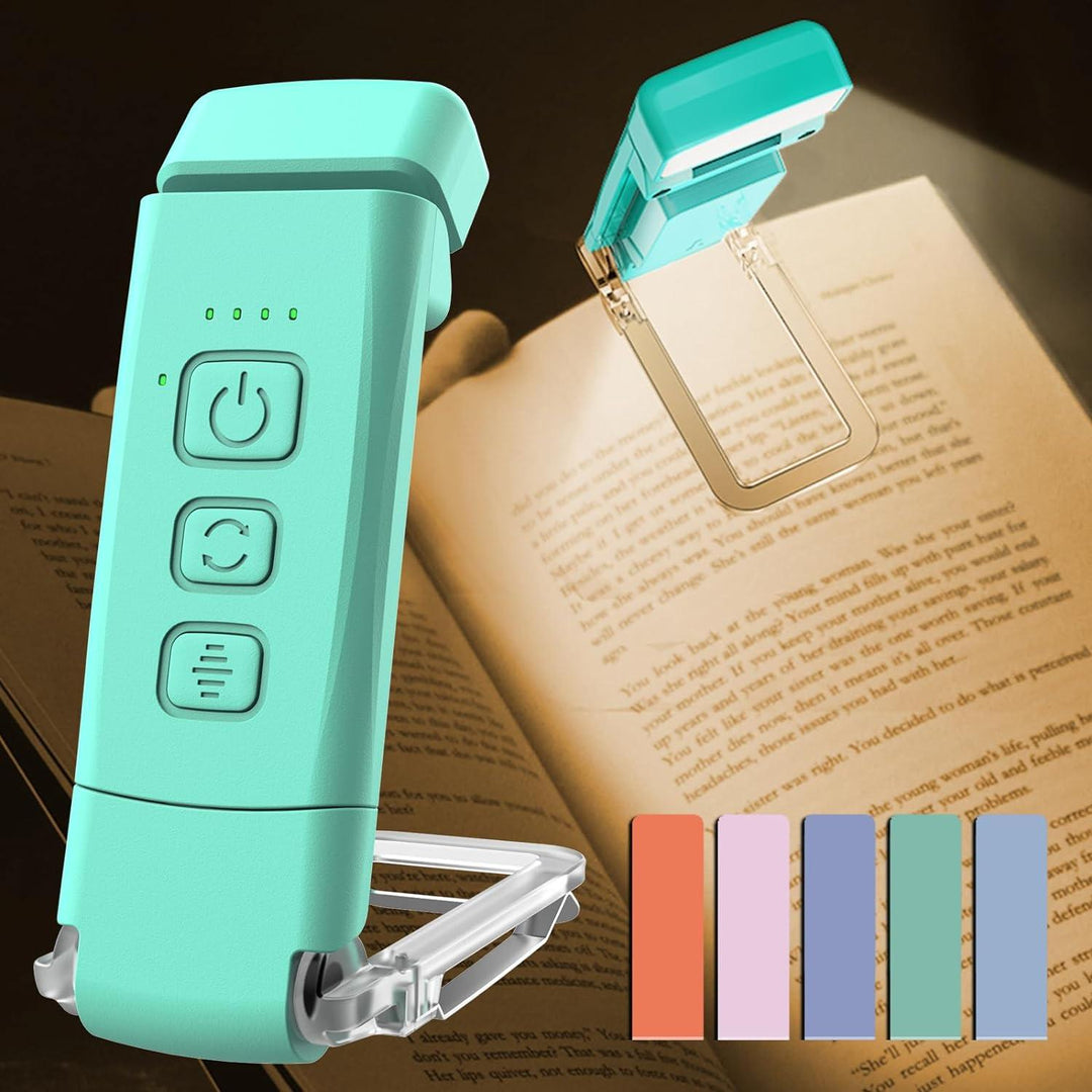 USB Rechargeable Book Light for Reading in Bed, Portable Clip-on LED Reading Light, 30/60-min Timer, 3 Amber Colors, 5 Brightness Dimmable, 5 Magnetic Bookmarks, Kids, Nighttime Readers