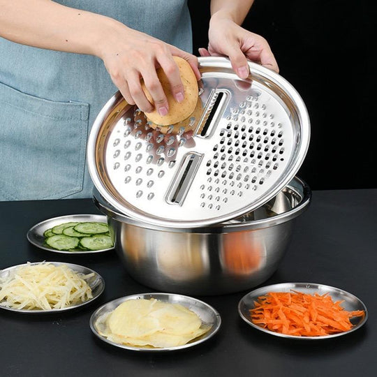 Multifunctional 3 in 1 Stainless Steel Drain Basket Multi-purpose Vegetable Slicer Graters For Kitchen(Bulk 3 Sets)