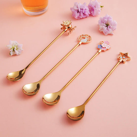 Coffee Spoons Silverware Flatware Cherry Blossom Handle Coffee Spoon Stainless Steel Cutlery Metal Serving Spoon