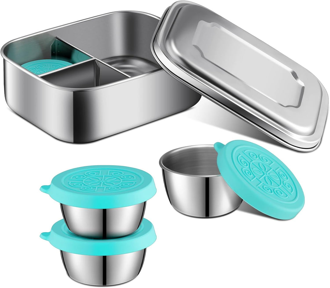 Stainless Steel Bento Box Set, Lunch Containers 3 Sections Portion Control