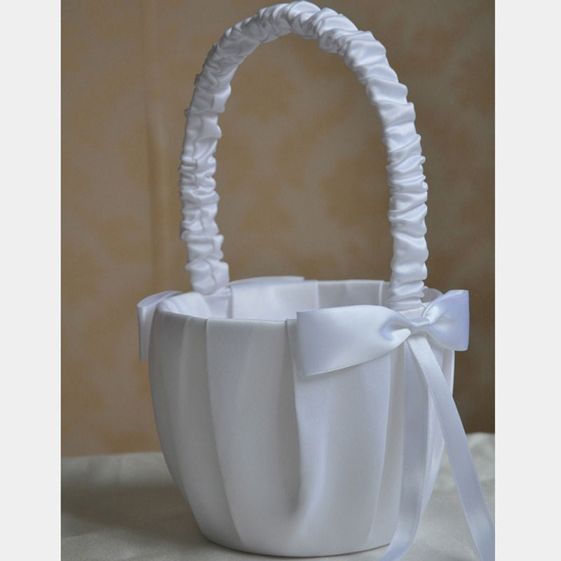 Plain satin knotted flower girl basket wedding floral wedding accessories decoration for bride