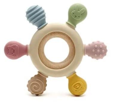 silicone teether baby teether wood ring teething toy