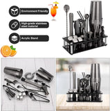 Perfect Party boy Gift 23-Piece Stainless Steel Bartender Kit with Acrylic Stand & Cocktail Recipes Booklet, Professional Bar Tools for Drink Mixing, Home, Bar