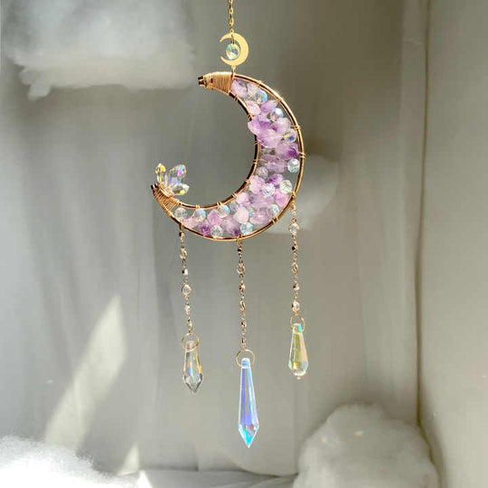 High quality natural crystal sun catcher moon sun catchers amethyst moon suncatche wind chimes(10 Pack)