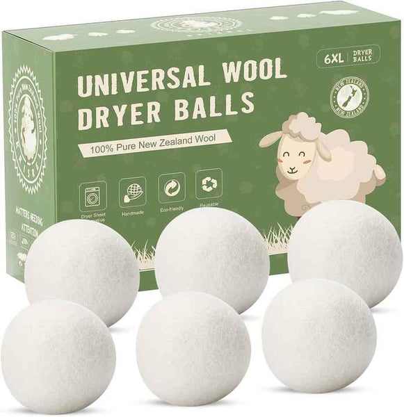 Wool Dryer Balls 6 Pack Laundry Dryer Balls New Zealand Wool Natural Organic Fabric Softener,Shorten Drying Time, Baby Safe,Reduce Wrinkles(Bulk 3 Sets)