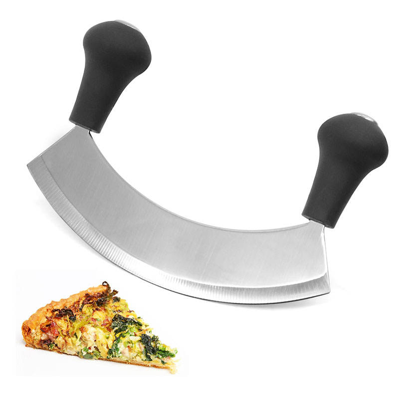 Pizza Cutter Rocker with Wooden Handles & Handy Rocker Herb, Salad, Pizza Chopper Combo