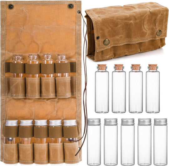 Waterproof Waxed Canvas Travel Spice Kit Seasoning Bottle Storage Bag Outdoor Camping Utensils Bushcraft Travel Spice Holder