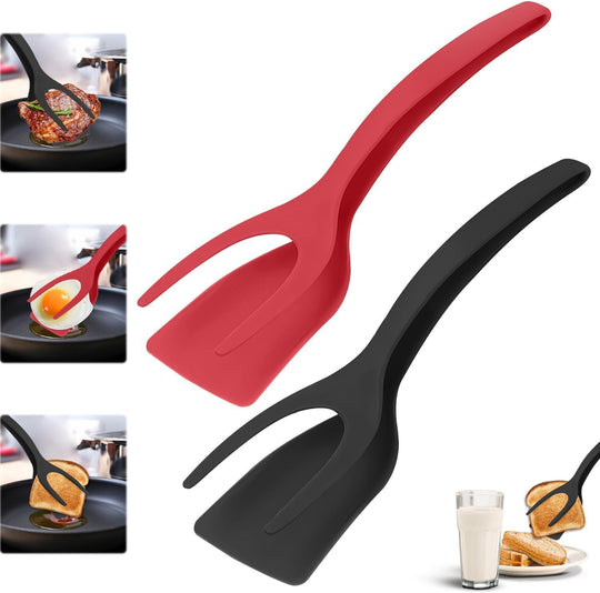 Double Sided Pancake Fish Turner Flip Spatula Tongs, Silicone Egg Flipper Tong