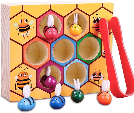 Clamp Fun Picking Catching Toy Hive Board Games Montessori Board Game Wood Bee Toy(Bulk 3 Sets)