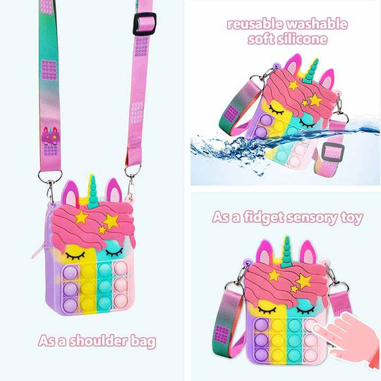 Stress Release Pop Coin Purse Unicorn Pop Purse for Girls Beach Mini Pop Fidget Toy for Girls, Push Pop Bubble Fidget Sensory Toy Christmas Stocking Birthday Party Favors Unicorn Gifts(Bulk 3 Sets)