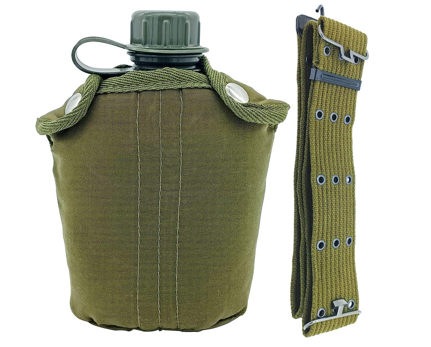 High Quality Canteen Military with Cup and Green Nylon Cover Waist Belt for Camping Hiking Climbing