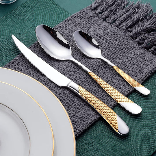 Perfect Holiday Gift 24-Piece Gold Forged Stainless Steel Flatware Set, Service of 6