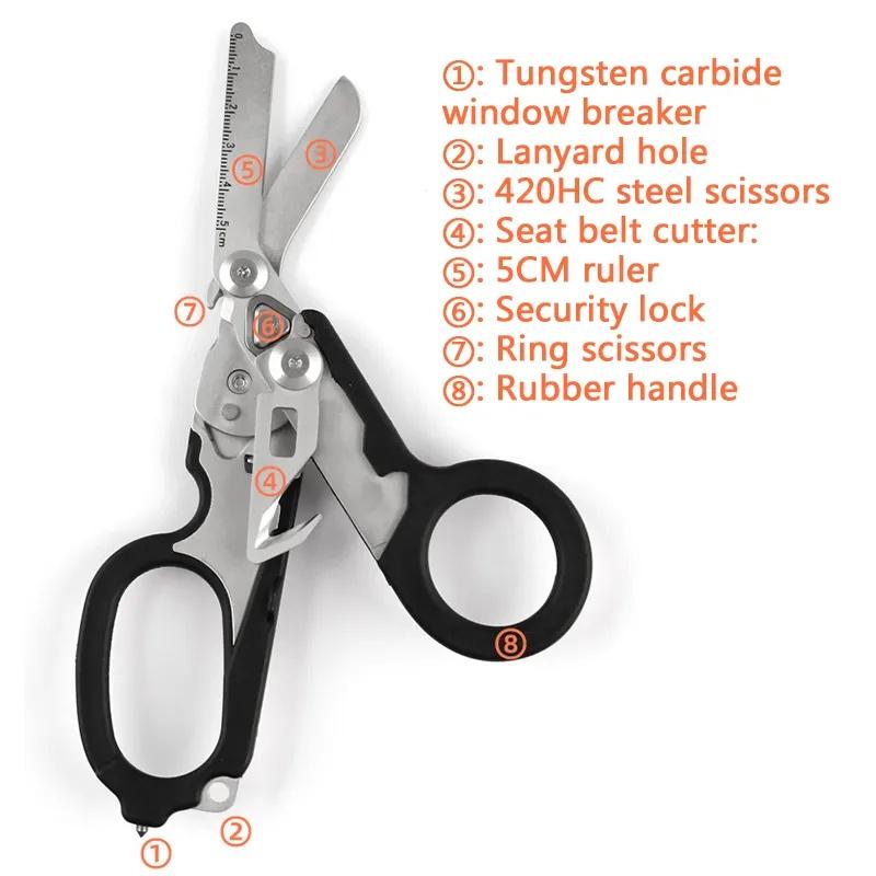 Stainless Steel 6 In 1 Tijeras Raptor Rescue Emergency Shears Scissors(Bulk 3 Sets)