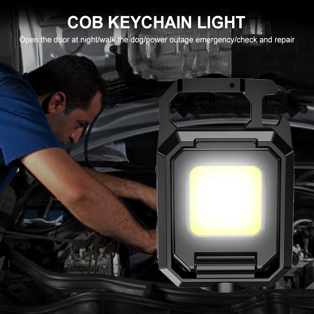 Rechargeable Cob Keychain Work Light with Bottle Opener and Magnet,Suitable for Outdoor,Camping, Fishing, Hiking