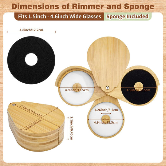 Tier Bar Glass Rimmer Bamboo Wood Sugar Salt Box with Sponge,Bartender Tool for Cocktail and Margarita(Bulk 3 Sets)