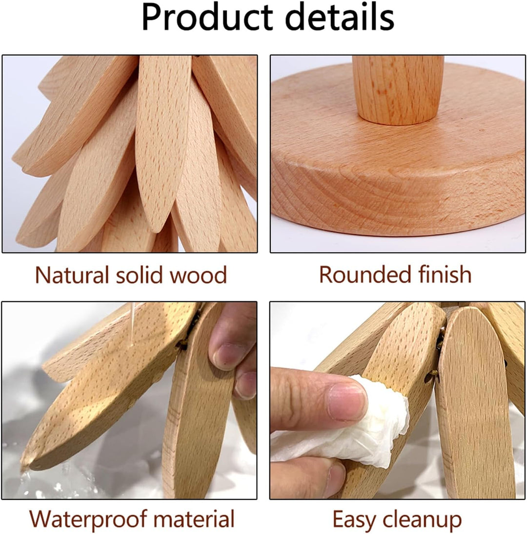 Foldable Heat Resistant Pads Kitchen Table Wooden Tree Shape Trivets Gift Sets (10 Pack)